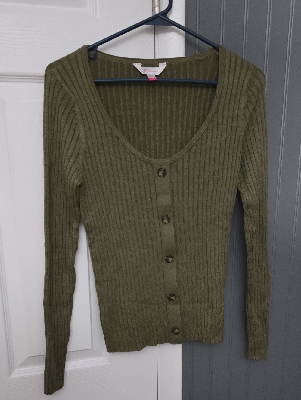 No Boundaries Olive Ribbed Button-Front Cardigan